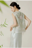 Yasmin Sage Green Embroidered Silk Vest Cheongsam