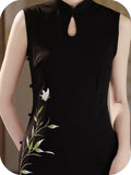 Sunrise Black Embroidered Cheongsam Dress