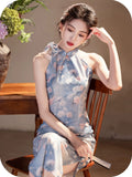 Isadora Blue Modern Cheongsam Dress
