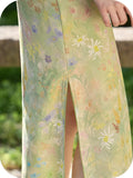 Turquoise Light Leaf Green Floral Cheongsam