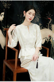 Adagio 2-Piece Apricot Jacquard Cheongsam Set