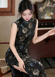 Tender Black Lace Jacquard Cheongsam Dress