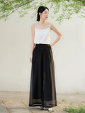Yuan Black Viscose Wide-Leg Pants Cheongsam