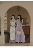 Winifred Purple Floral Pleated Cheongsam Dress