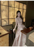 Helena Jacquard Lotus Pink Cheongsam Dress
