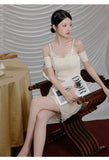 Tatiana 2-Piece Cotton Knit Top Chiffon Skirt Cheongsam Set