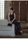 Unakite Floral Print Halter Cheongsam Dress