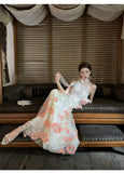 Crescendo 2-Piece Embroidered Halter Cheongsam Set
