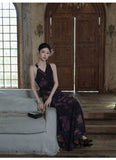 Unakite Floral Print Halter Cheongsam Dress