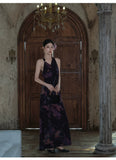 Unakite Floral Print Halter Cheongsam Dress