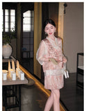 Heather 2-Piece Embroidered Jacquard Cheongsam Set
