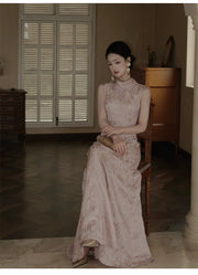 Helena Jacquard Lotus Pink Cheongsam Dress