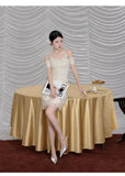 Tatiana 2-Piece Cotton Knit Top Chiffon Skirt Cheongsam Set