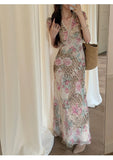Larissa Rose Print Lace Cheongsam Dress