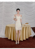 Tatiana 2-Piece Cotton Knit Top Chiffon Skirt Cheongsam Set