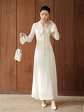 Ingrid Lace Knit Beige Cheongsam Dress