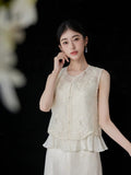 Peony 2-Piece Beige Embroidered Cheongsam Set