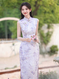 Ines Purple Flower Jacquard Cheongsam
