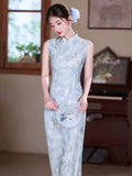 Fuchsia Light Blue Elastic Mesh Cheongsam