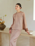 Emerald Crabapple Brown Jacquard Cheongsam Set