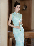 Leonie Blue Lotus Jacquard Cheongsam