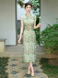 Tigereye Green Slim-Fit Cheongsam Dress