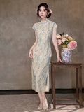 Ming Blue Sleeveless Jacquard Cheongsam