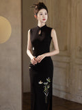 Sunrise Black Embroidered Cheongsam Dress