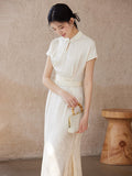 Lea Beige Apricot Slim Fit Cheongsam Dress