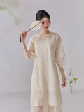Nebula Apricot Lace Jacquard Cheongsam Dress