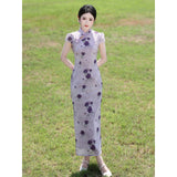 Cassandra Purple Floral Cheongsam Dress