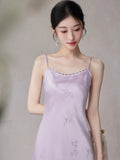 Silvana Purple Jacquard Cheongsam Dress