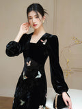 Ruby Velvet Deep Black Cheongsam Dress