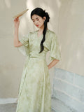 Lara Light Leaf Green Jacquard Cheongsam Dress