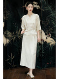 Adagio 2-Piece Apricot Jacquard Cheongsam Set