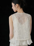 Cashmere 2-Piece Beige Embroidered Vest Cheongsam