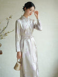 Sunbeam Jacquard Smoke Purple Cheongsam Dress
