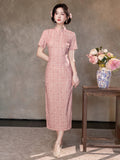 Melisande Pink Plaid Cheongsam Dress