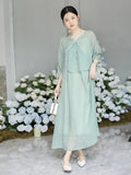 Violetta Green Silk Jacquard Cheongsam Dress