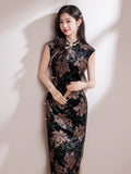 Katerina Black Low Gold Velvet Cheongsam Dress