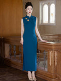 Romina Blue Embroidered Cheongsam Dress