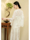 Unakite Beige Sequin Embroidered Cheongsam Top
