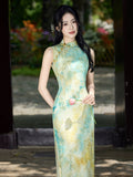 Ulrika Green Plant Pattern Cheongsam Dress