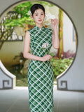 Tiara Green Check Sleeveless Cheongsam