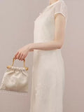 Mimosa Beige Butterfly Embroidered Cheongsam Dress