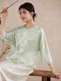 Naira Light Leaf Green Relaxed Fit Cheongsam Top