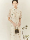 Fern Ivory Jacquard Frog-Button Cheongsam Dress