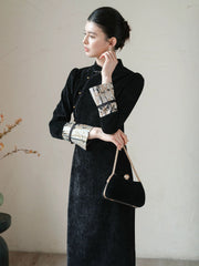 Cadence Ink Gold Slim Fit Cheongsam Dress