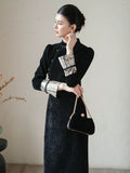 Cadence Ink Gold Slim Fit Cheongsam Dress
