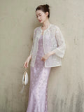 Twilight Light Taro Purple Relaxed Fit Cheongsam Top